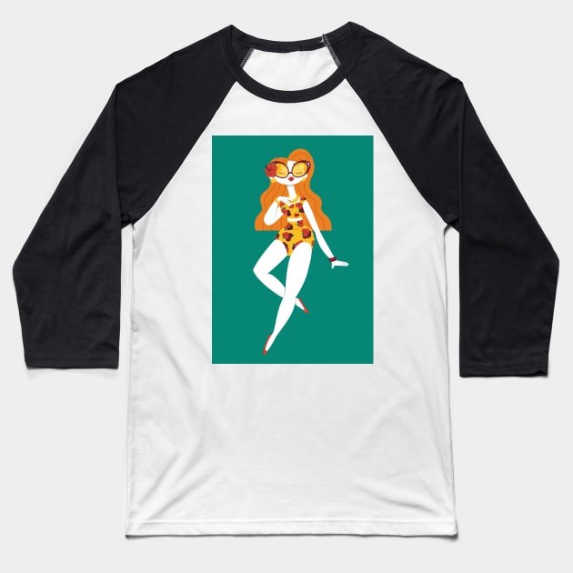 Beach Pinup Baseball T-Shirt by Twkirky